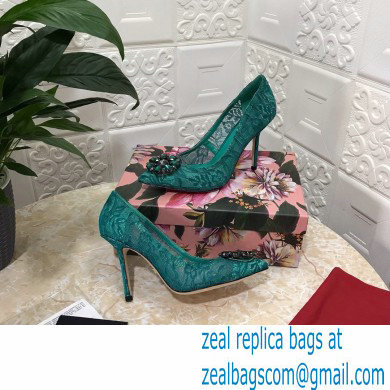 Dolce  &  Gabbana Heel 10.5cm Taormina Lace Pumps Green with Crystals 2021
